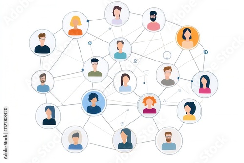 Network of diverse people interconnected. Illustrates collaboration, connection, and teamwork in a modern setting. photo