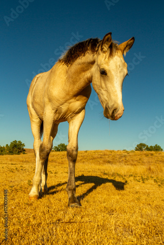 Billede på lærred young colt coming close in the morning light
