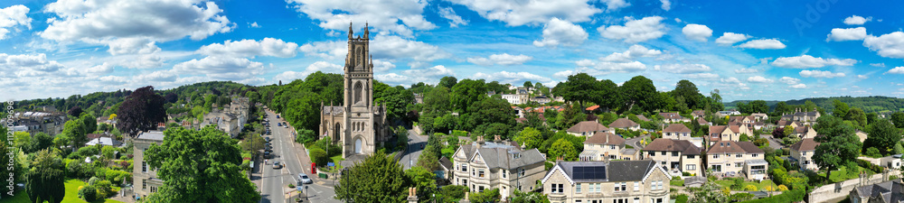 High Angle Panoramic View of Historical Bath City of England United Kingdom During Partially Cloudy Day of May 27th, 2024, Aerial Footage Was Captured with Drone's Camera During Bright Sunny Day High Angle Panoramic View of Historical Bath City of England United Kingdom During Partially Cloudy Day of May 27th, 2024, Aerial Footage Was Captured with Drone's Camera During Bright Sunny Day