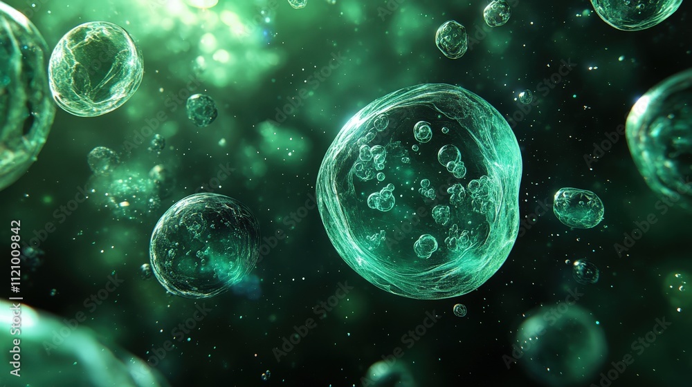 Enigmatic Green Particles Glow in Dark Space Background Creating Mystical Atmosphere of Energy and Life in Abstract Digital Art Enigmatic Green Particles Glow in Dark Space Background Creating Mystical Atmosphere of Energy and Life in Abstract Digital Art