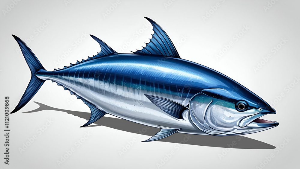 World Tuna Day, Bluefin tuna illustration on white background, Tuna Seafood for Culinary and Food Concepts. A tuna fish jumping out the water, Generative Ai World Tuna Day, Bluefin tuna illustration on white background, Tuna Seafood for Culinary and Food Concepts. A tuna fish jumping out the water, Generative Ai