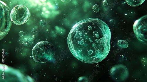 Wallpaper Mural Enigmatic Green Particles Glow in Dark Space Background Creating Mystical Atmosphere of Energy and Life in Abstract Digital Art Torontodigital.ca