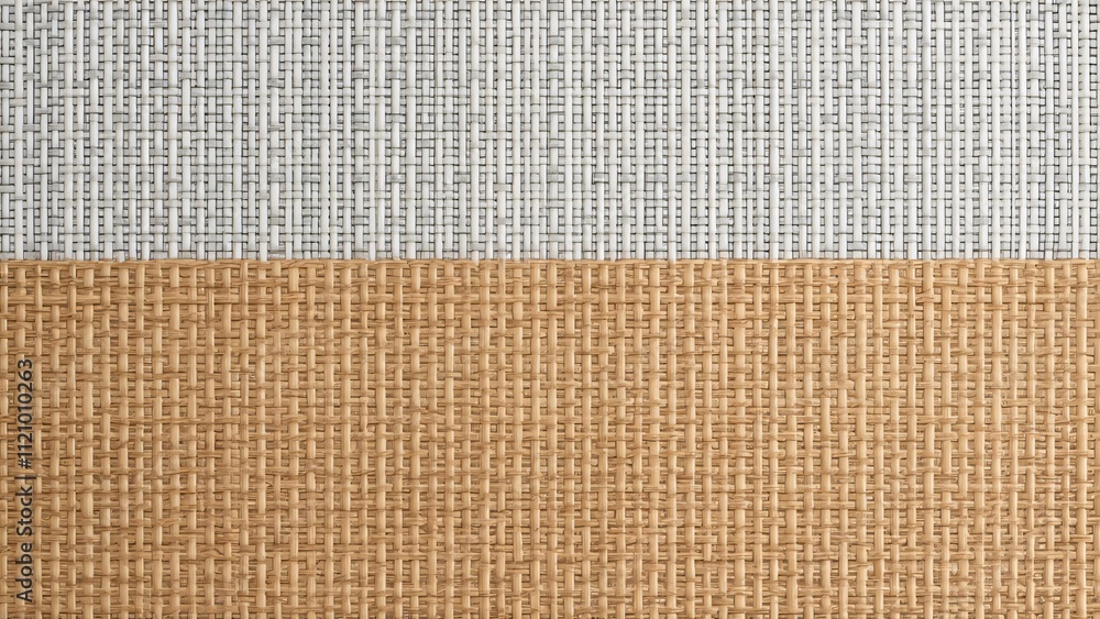 Fototapeta premium High-Resolution Woven Rattan Mat Texture, Gray & Beige Flat Lay Background