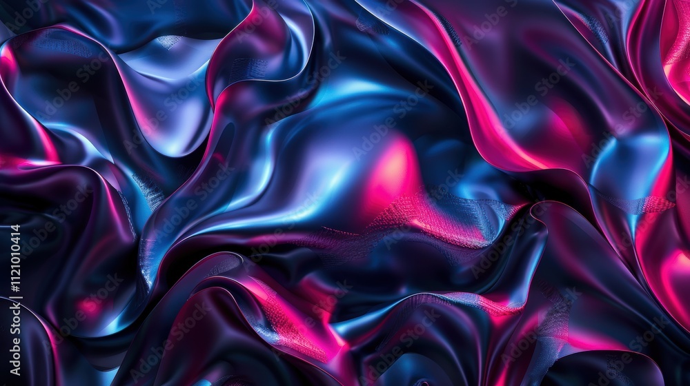 Fototapeta premium Abstract fabric texture with vibrant blue and pink flowing patterns.