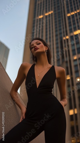 Urban Chic: Woman in a Black Jumpsuit photo