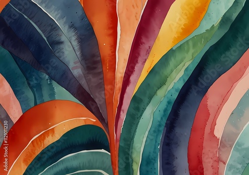 Colorful abstract watercolor design featuring bold curves and vibrant hues inspired by nature and organic forms