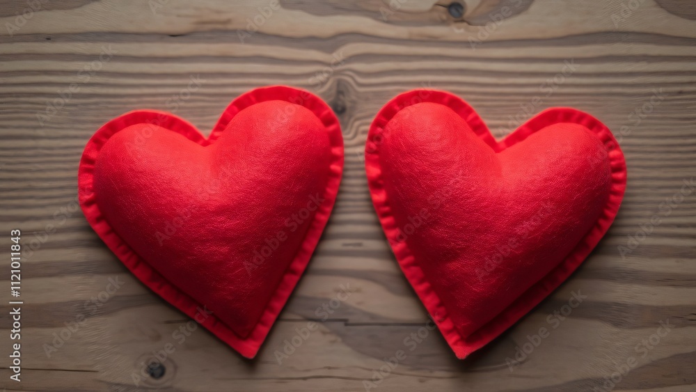 Two Red Felt Hearts on Wooden Background, Romantic Valentine's Day Concept, Love Symbol, Handmade Decoration, Festive Decor, Wooded Texture, Close-up View, Red Heart, Felt Hearts, Two Red Felt Hearts on Wooden Background, Romantic Valentine's Day Concept, Love Symbol, Handmade Decoration, Festive Decor, Wooded Texture, Close-up View, Red Heart, Felt Hearts,
