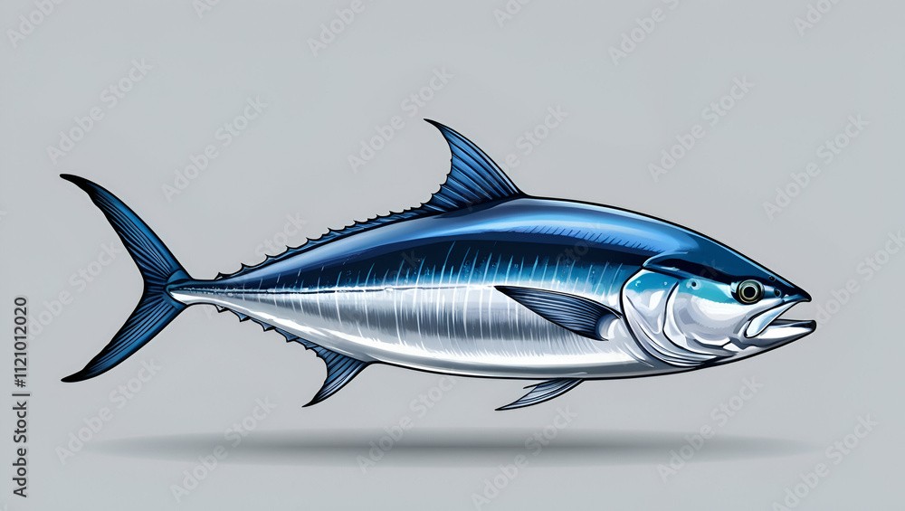 Obraz premium World Tuna Day, Bluefin tuna illustration on white background, Tuna Seafood for Culinary and Food Concepts. A tuna fish jumping out the water, Generative Ai