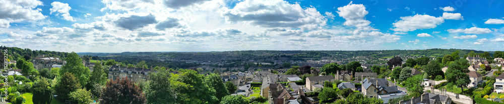 High Angle Panoramic View of Historical Bath City of England United Kingdom During Partially Cloudy Day of May 27th, 2024, Aerial Footage Was Captured with Drone's Camera During Bright Sunny Day High Angle Panoramic View of Historical Bath City of England United Kingdom During Partially Cloudy Day of May 27th, 2024, Aerial Footage Was Captured with Drone's Camera During Bright Sunny Day