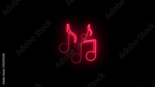 Glowing neon effect music icon. Music note neon illustration. Neon music note icon. Glowing neon note sign,4k illustration image icon .