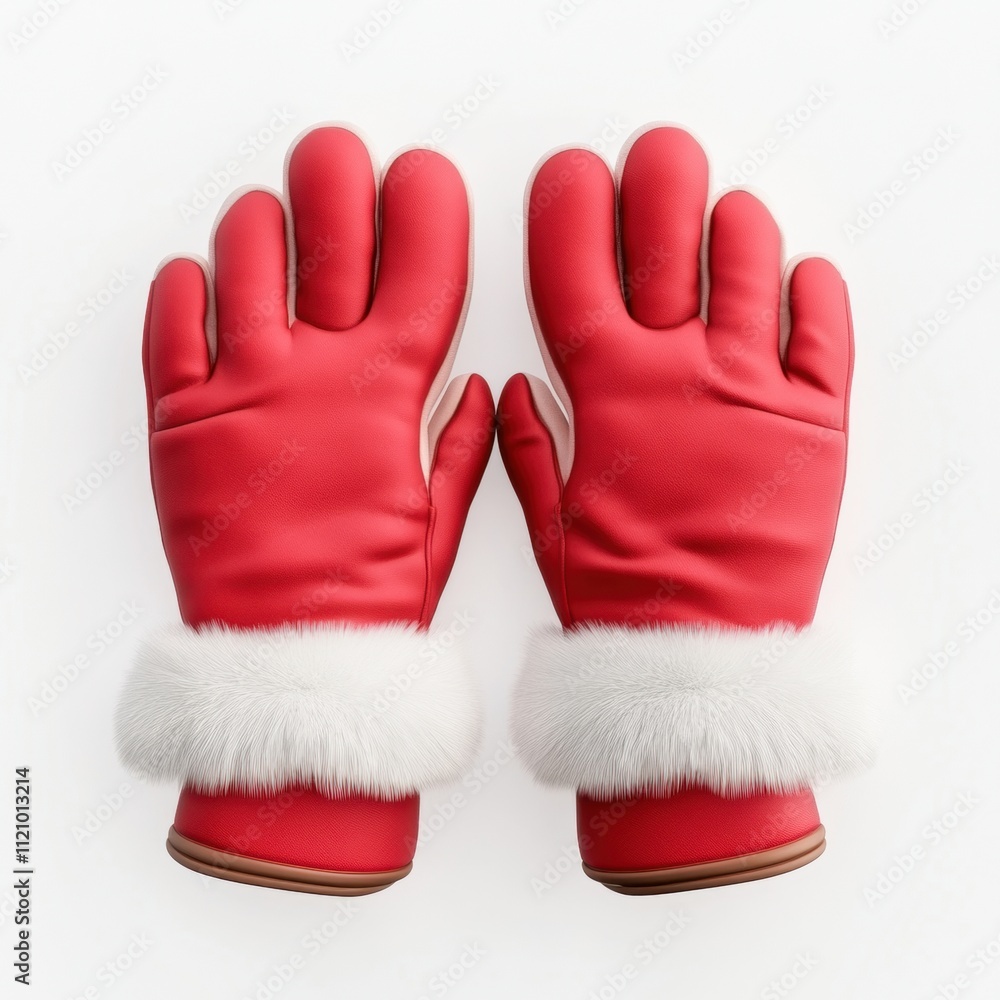 A pair of red winter gloves isolated on white background for winter fashion campaigns A pair of red winter gloves isolated on white background for winter fashion campaigns