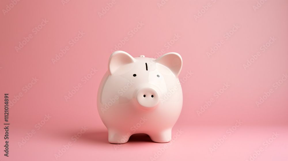 A large white piggy bank on a pink background with ample copyspace for text or design.
A large white piggy bank on a pink background with ample copyspace for text or design.