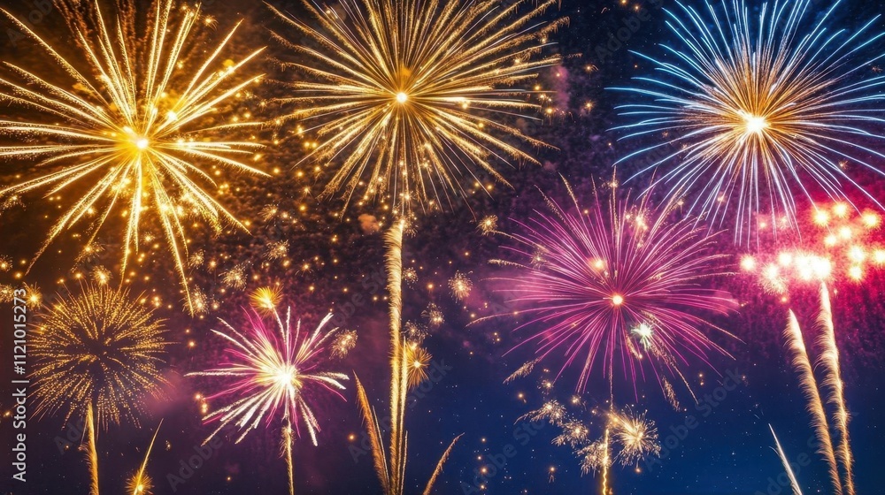 Fototapeta premium Colorful fireworks exploding in the night sky, celebrating an event.