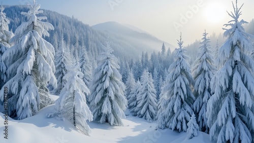 Enchanted Winter Panorama, Snow-Covered Carpathian Mountains