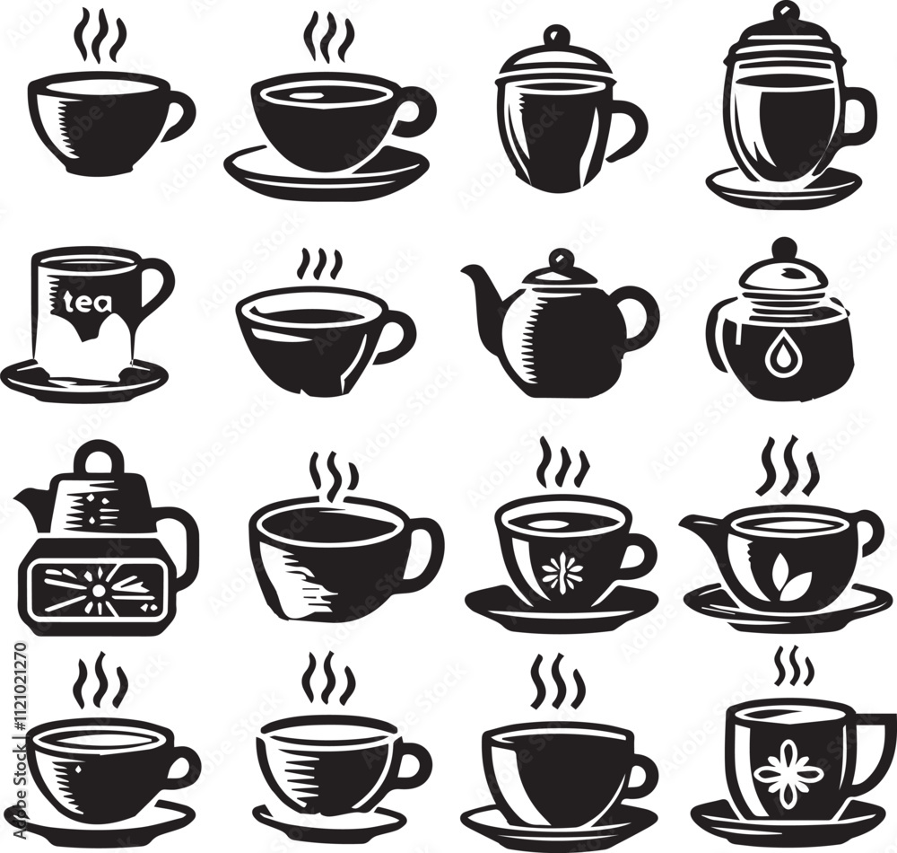 A simple and elegant black-and-white vector icon of a coffee and tea cup, perfect for logos, branding, and web design. Scalable and versatile for various creative projects and food-related themes. A simple and elegant black-and-white vector icon of a coffee and tea cup, perfect for logos, branding, and web design. Scalable and versatile for various creative projects and food-related themes.