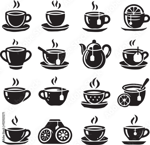 A simple and elegant black-and-white vector icon of a coffee and tea cup, perfect for logos, branding, and web design. Scalable and versatile for various creative projects and food-related themes.