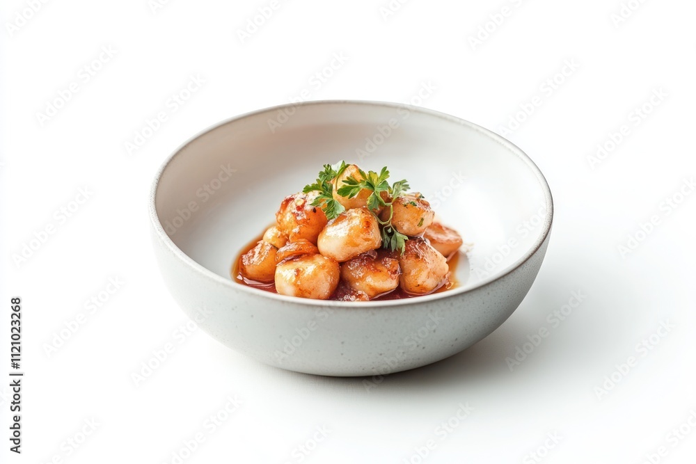 Seared Scallops in a Saucy Bowl Garnish with Parsley Seared Scallops in a Saucy Bowl Garnish with Parsley