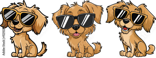 Golden Retriever Vector Illustration Wearing Trendy Sunglasses – Perfect Clipart for Dog and Pet Design Projects