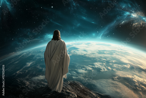 Jesus Christ Watching Over Earth.