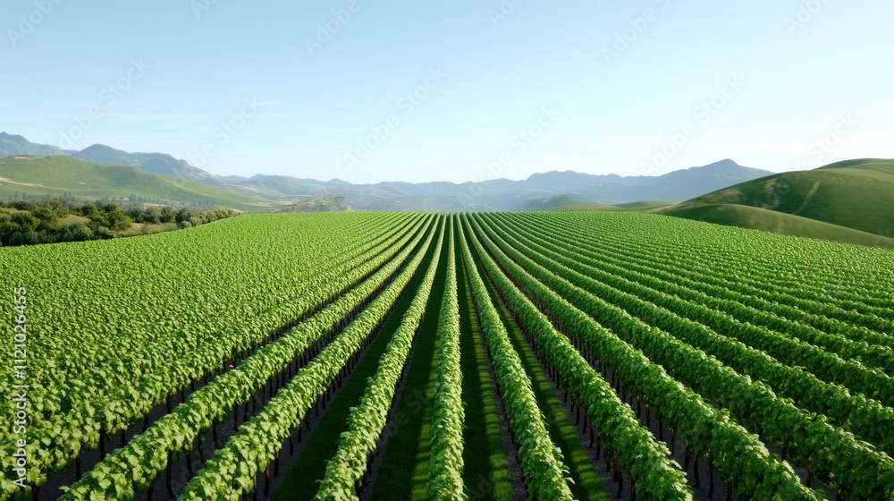Lush vineyard rows stretching across a scenic landscape. Lush vineyard rows stretching across a scenic landscape.
