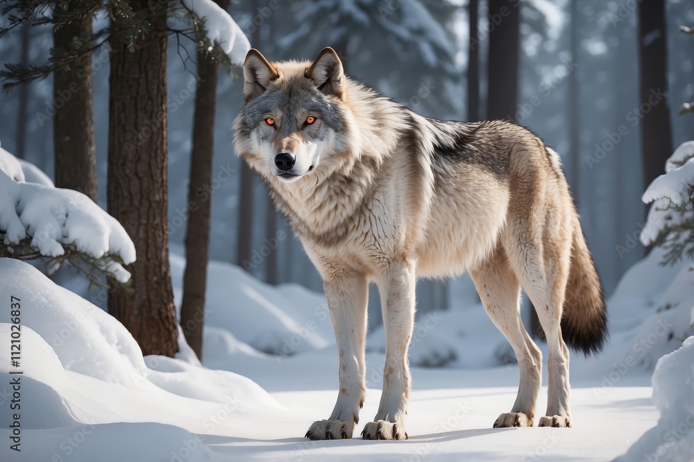 Obraz premium Majestic wolf in snowy forest. (3)