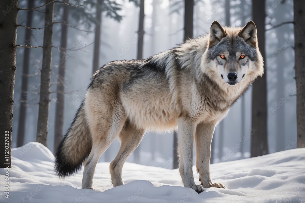 Obraz premium Gray wolf in snowy forest.