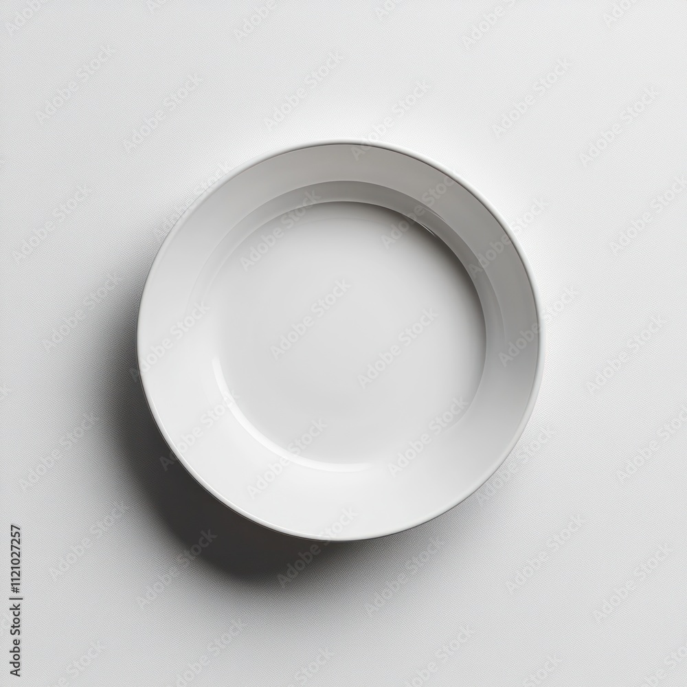 A Single White Ceramic Plate on a White Surface A Single White Ceramic Plate on a White Surface