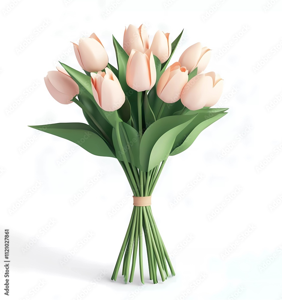 3D cartoon-style icon of a pink tulip bouquet on a white background