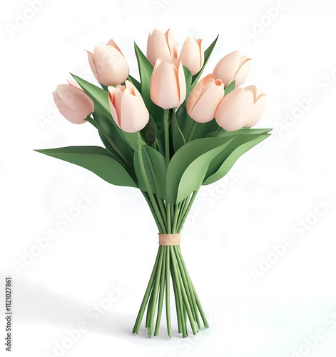 Obraz na płótnie 3D cartoon-style icon of a pink tulip bouquet on a white background w salonie