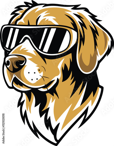 Golden Retriever Vector Illustration Wearing Trendy Sunglasses – Perfect Clipart for Dog and Pet Design Projects