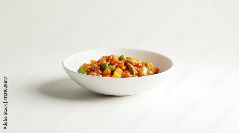 Savory Vegetable and Meat Stew in White Bowl Savory Vegetable and Meat Stew in White Bowl