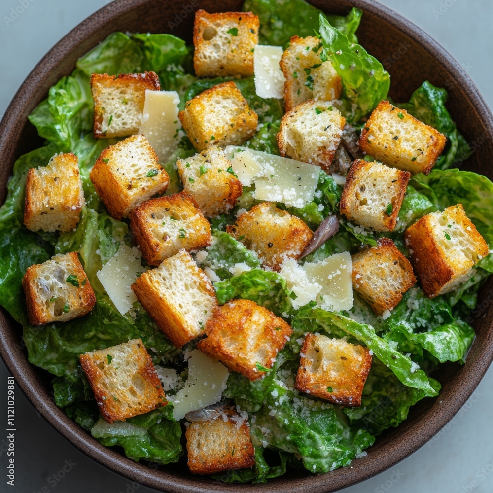 Delicious Caesar Salad with Crispy Croutons and Parmesan Cheese Delicious Caesar Salad with Crispy Croutons and Parmesan Cheese