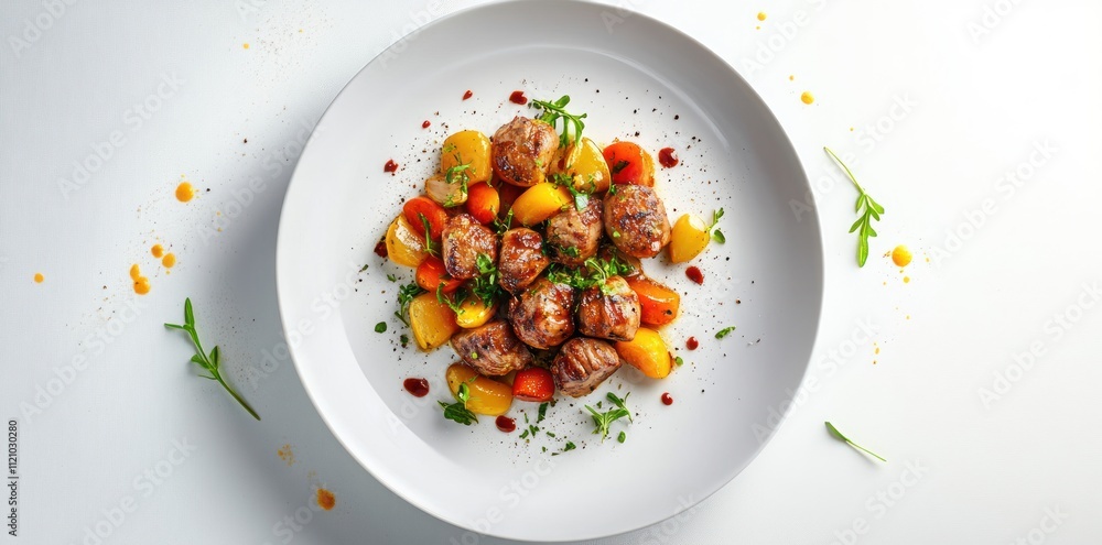 Roasted Meat Cubes with Roasted Vegetables and Herbs Roasted Meat Cubes with Roasted Vegetables and Herbs