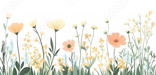 vector set of wildflowers, pastel colors, white background, simple design, flat vector illustration