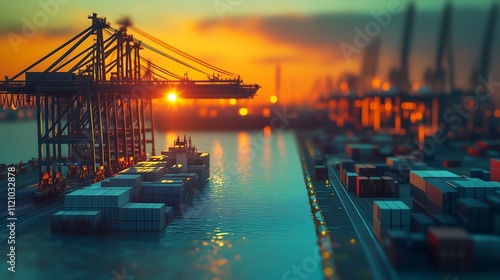 A sustainable shipping port with electric ships and renewable energy infrastructure supporting eco-friendly logistics