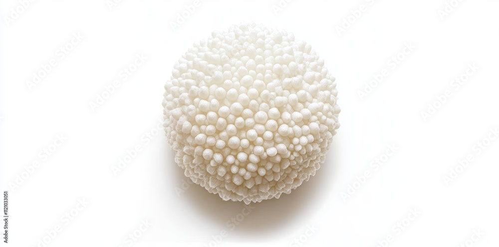 White sphere composed of many small nodules White sphere composed of many small nodules