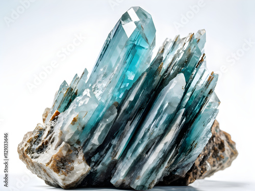 macro mineral stone aquamarine on a white background 
 photo