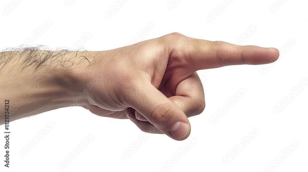 Hand pointing forward with index finger extended, isolated on white background. Hand pointing forward with index finger extended, isolated on white background.