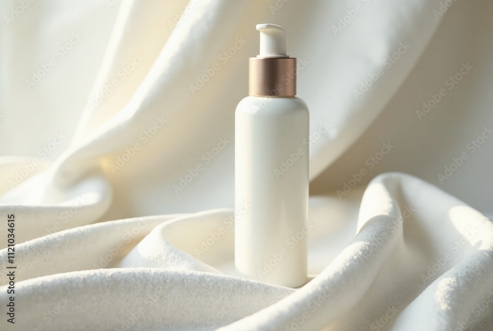 Cream Bottle on White Cloth - High-Quality AI Photo, Elegant, Soft Lighting Cream Bottle on White Cloth - High-Quality AI Photo, Elegant, Soft Lighting