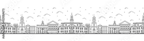 Seamless pattern with Outline Dover Delaware City Skyline with Historic Buildings Isolated on White. Dover USA Cityscape with Landmarks. photo