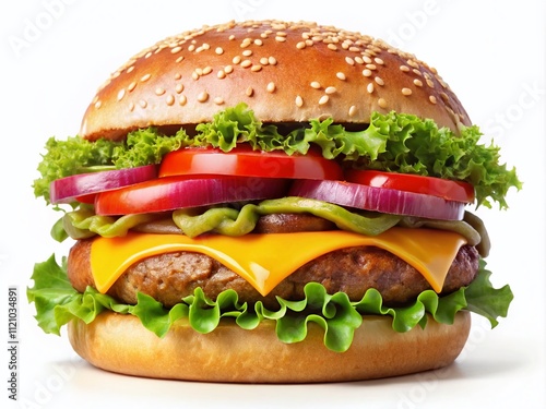 Delicious Big Burger Isolated, Gourmet Burger Photorealistic photo