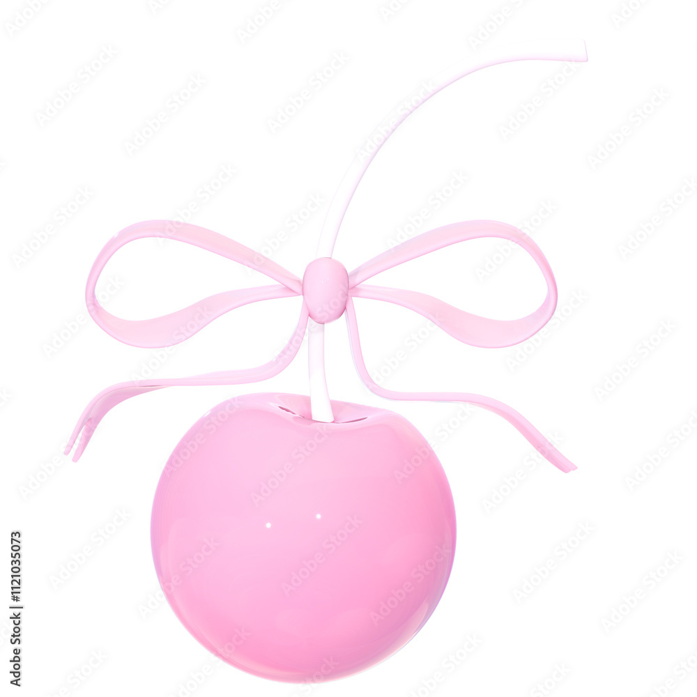 Cute 3D Pink Coquette Cherry with Bow illustration Cute 3D Pink Coquette Cherry with Bow illustration