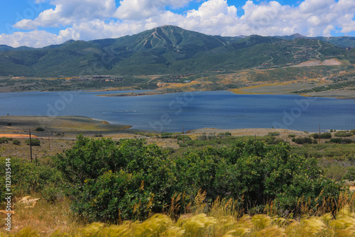 Mountains by Jordanelle reservoir in rural Utah during summer time. photo