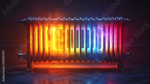 Radiator Adorned with Rainbow-Colored Letters.