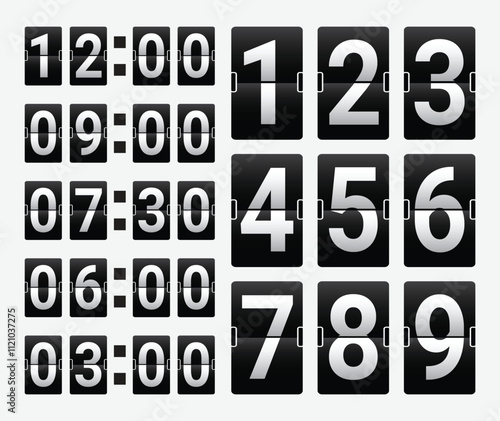 Digital clock numbers. Vector isolated elements. Coundown Digital numbers, Digital clock.