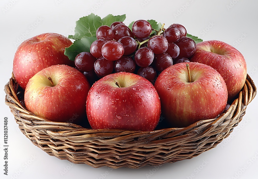 Red Apples and Grapes in a Wicker Basket Red Apples and Grapes in a Wicker Basket