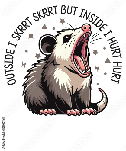 Outside I skrrt skrrt but inside I hurt hurt T-shirt design vector, opossum, possum, marsupial, nocturnal, omnivore, pest control, wildlife, mammal, pouch, rodent, North American opossum, opossum