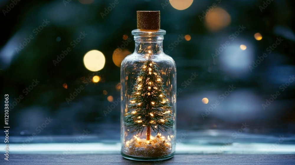 Enchanting Miniature Christmas Tree in a Glass Bottle with Fairy Lights Enchanting Miniature Christmas Tree in a Glass Bottle with Fairy Lights