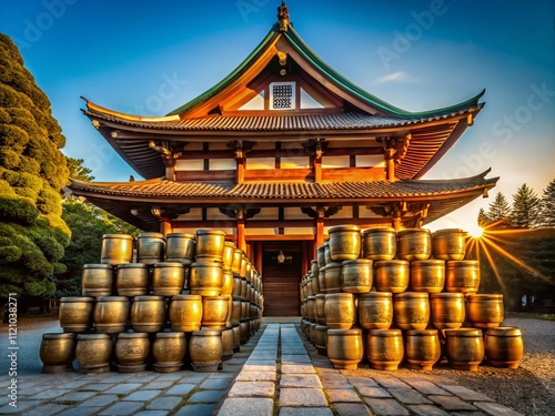 Silhouette Sake Barrels at Matsudo Jinja Shrine - AI Photo photo