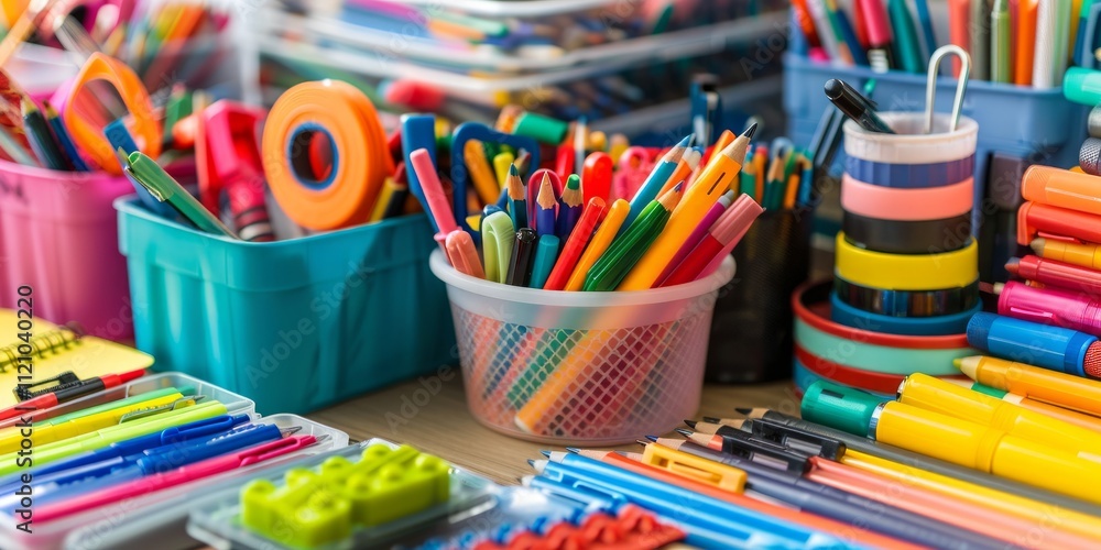 Colorful School Supplies: A Vibrant Collection of Pens, Pencils, and Markers Ready for Learning Colorful School Supplies: A Vibrant Collection of Pens, Pencils, and Markers Ready for Learning